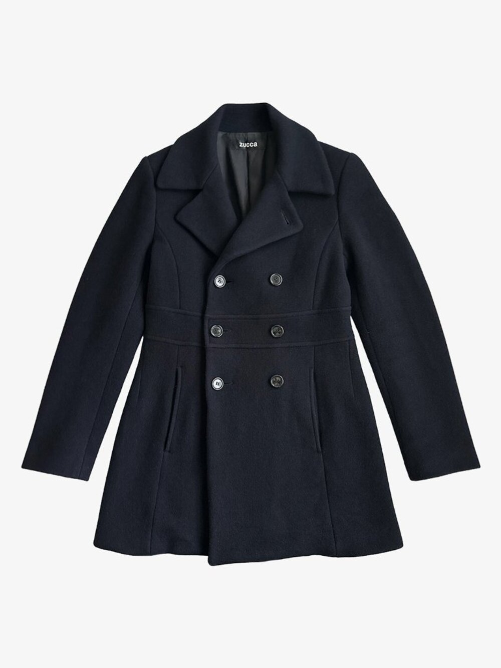 Vintage 90's Dark Navy Wool Double Breasted Collared Peacoat by Zucca